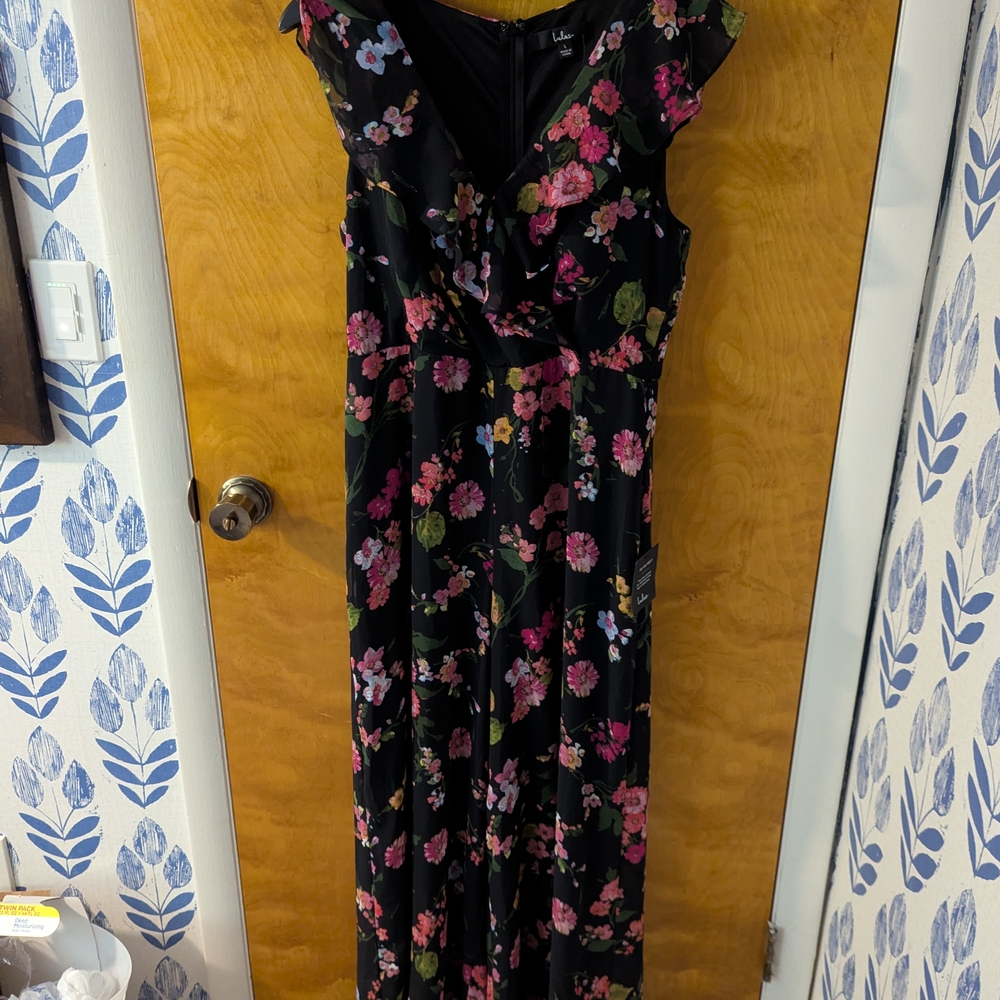 Lulu's Black Floral Wideleg Jumpsuit